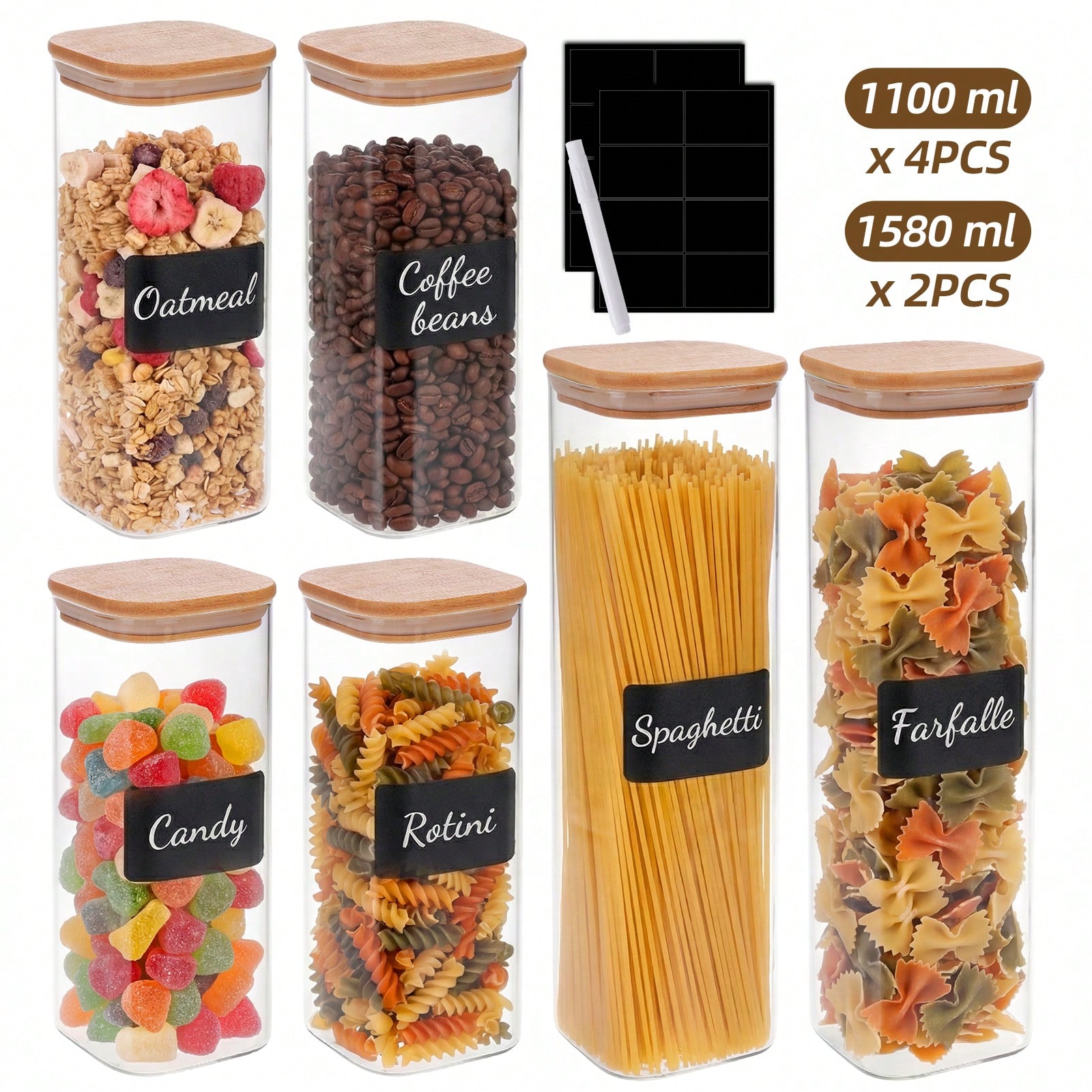 Food Snacks Label - Conjunto de 12 Potes de Vidro