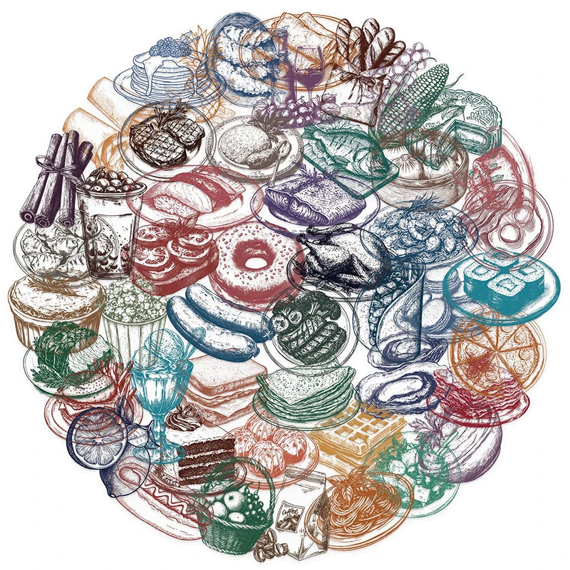 Conjunto de 50 Adesivos de Com - Yummy Food Snacks avaliação e preço